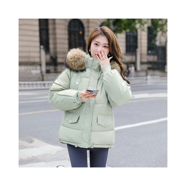 Women's Winter Coat Padded Puffer Short Jacket with Faux Fur Hood