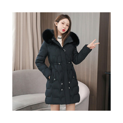 Women's Long Winter Puffer Coat Padded Down Jacket with Faux Fur Hood