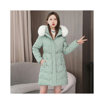 Women's Long Winter Puffer Coat Padded Down Jacket with Faux Fur Hood