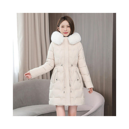 Women's Long Winter Puffer Coat Padded Down Jacket with Faux Fur Hood