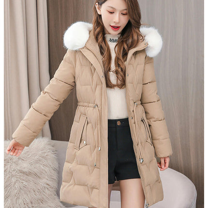 Women's Long Winter Puffer Coat Padded Down Jacket with Faux Fur Hood