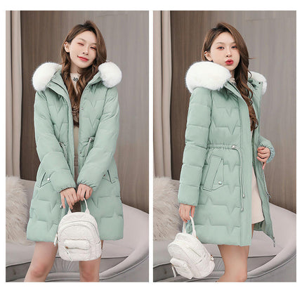 Women's Long Winter Puffer Coat Padded Down Jacket with Faux Fur Hood