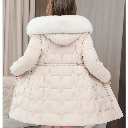 Women's Long Winter Puffer Coat Padded Down Jacket with Faux Fur Hood