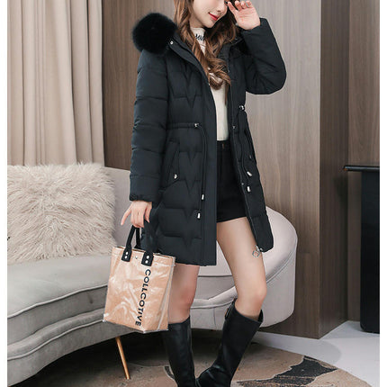 Women's Long Winter Puffer Coat Padded Down Jacket with Faux Fur Hood