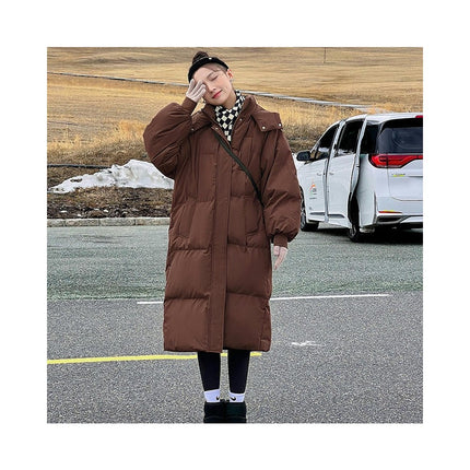 Women Long Puffer Coat Hooded Winter Quilted Jacket Padded Down Outwear