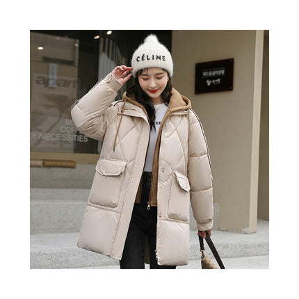 Women's Winter Puffer Jacket Zip Up Long Quilted Coats Padded Outwear with Hood