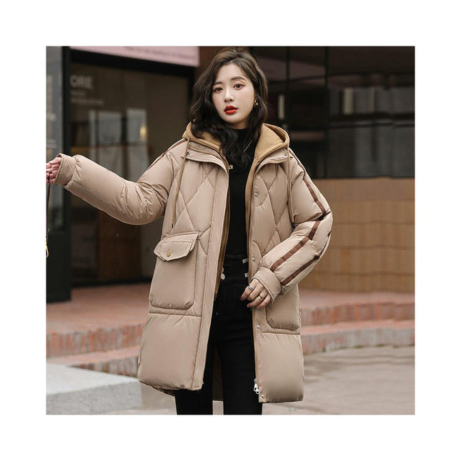 Women's Winter Puffer Jacket Zip Up Long Quilted Coats Padded Outwear with Hood