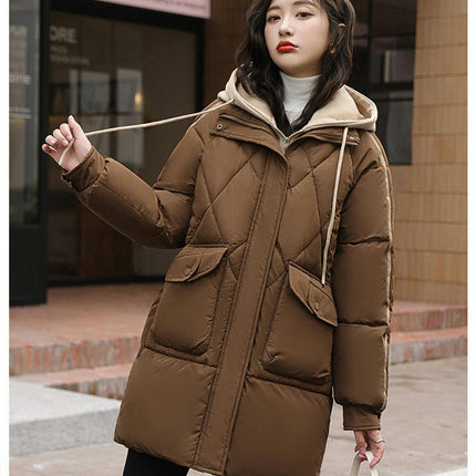 Women's Winter Puffer Jacket Zip Up Long Quilted Coats Padded Outwear with Hood