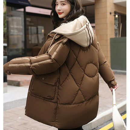 Women's Winter Puffer Jacket Zip Up Long Quilted Coats Padded Outwear with Hood