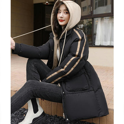 Women's Winter Puffer Jacket Zip Up Long Quilted Coats Padded Outwear with Hood