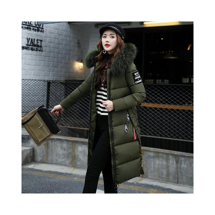 Women Long Quilted Coat with Faux Fur Hood Winter Padded Puffer Jacket Outwear