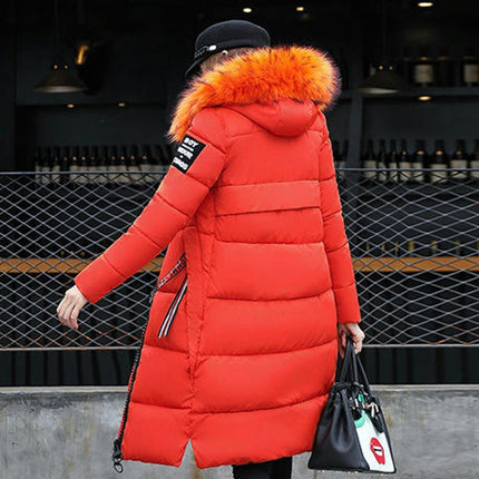 Women Long Quilted Coat with Faux Fur Hood Winter Padded Puffer Jacket Outwear