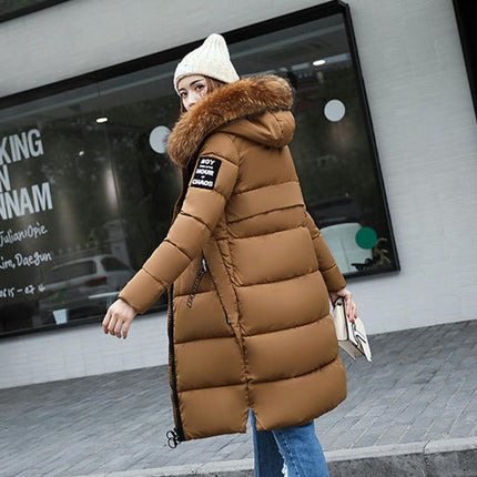 Women Long Quilted Coat with Faux Fur Hood Winter Padded Puffer Jacket Outwear