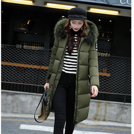 Women Long Quilted Coat with Faux Fur Hood Winter Padded Puffer Jacket Outwear