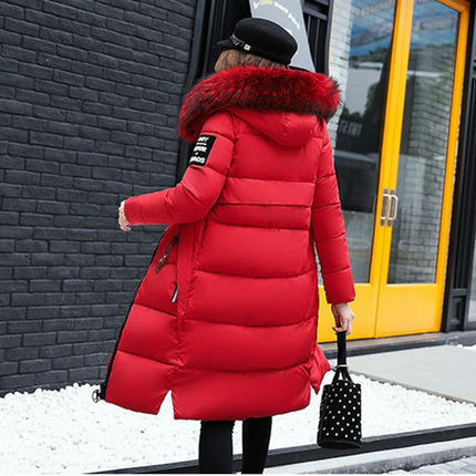 Women Long Quilted Coat with Faux Fur Hood Winter Padded Puffer Jacket Outwear