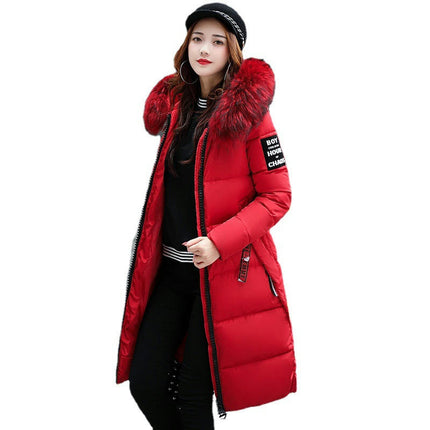 Women Long Quilted Coat with Faux Fur Hood Winter Padded Puffer Jacket Outwear