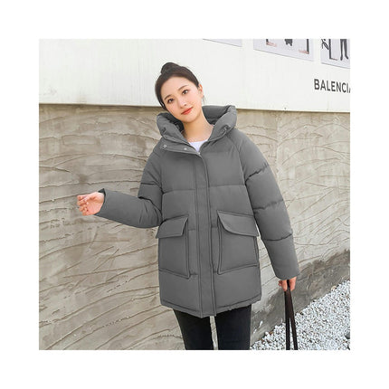 Womens Hooded Puffer Jacket Long Sleeve Padded Winter Down Coat