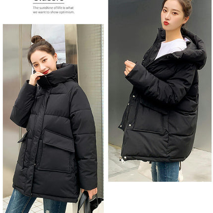 Womens Hooded Puffer Jacket Long Sleeve Padded Winter Down Coat