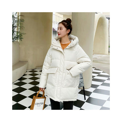 Womens Hooded Puffer Jacket Long Sleeve Padded Winter Down Coat