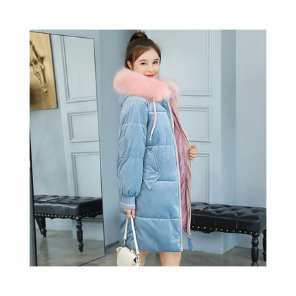 Women's Long Winter Puffer Coat Padded Jackets with Faux Fur Hood