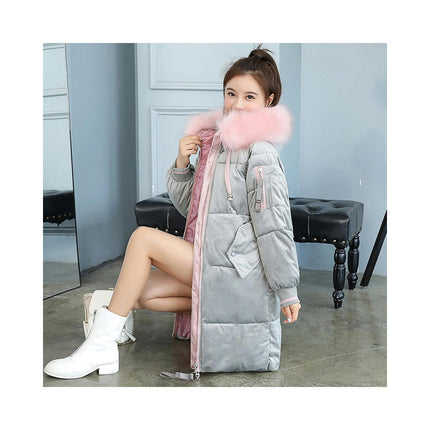 Women's Long Winter Puffer Coat Padded Jackets with Faux Fur Hood