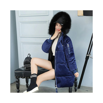 Women's Long Winter Puffer Coat Padded Jackets with Faux Fur Hood