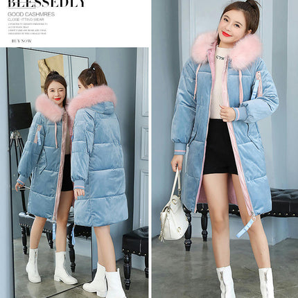 Women's Long Winter Puffer Coat Padded Jackets with Faux Fur Hood