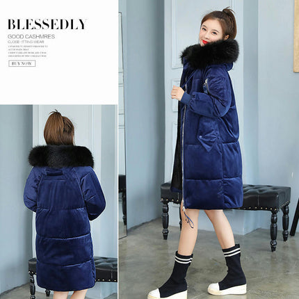 Women's Long Winter Puffer Coat Padded Jackets with Faux Fur Hood