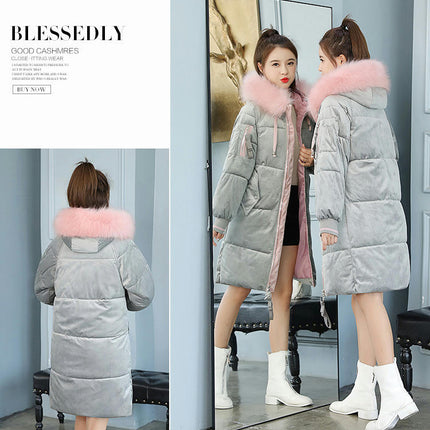 Women's Long Winter Puffer Coat Padded Jackets with Faux Fur Hood