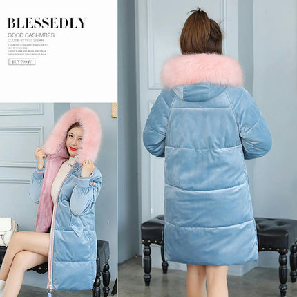 Women's Long Winter Puffer Coat Padded Jackets with Faux Fur Hood