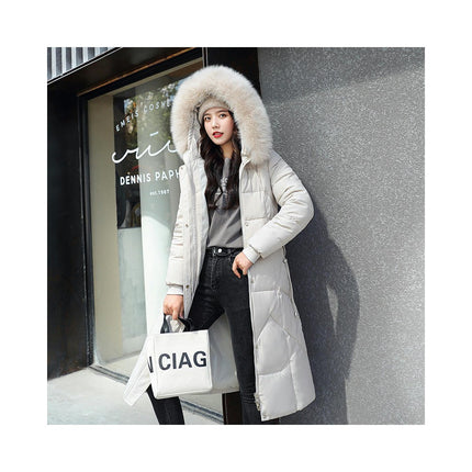 Women's Down Jacket Winter Long Coat Puffer Outwear with Faux Fur Hood