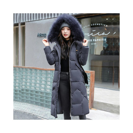 Women's Down Jacket Winter Long Coat Puffer Outwear with Faux Fur Hood