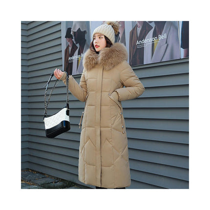 Women's Down Jacket Winter Long Coat Puffer Outwear with Faux Fur Hood