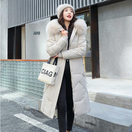 Women's Down Jacket Winter Long Coat Puffer Outwear with Faux Fur Hood