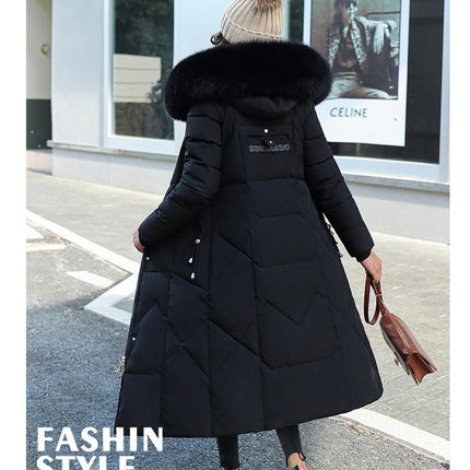 Women's Down Jacket Winter Long Coat Puffer Outwear with Faux Fur Hood