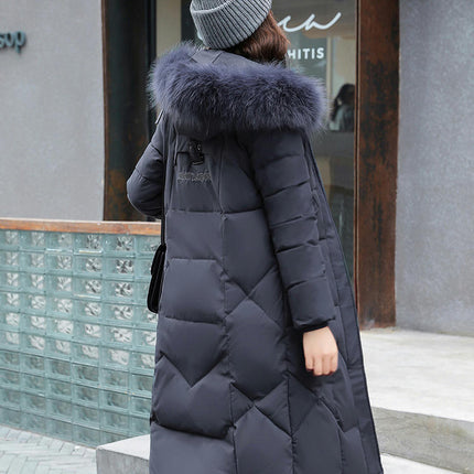 Women's Down Jacket Winter Long Coat Puffer Outwear with Faux Fur Hood