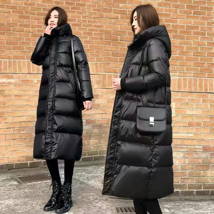 Women Long Padded Quilted Coat Winter Hooded Long Sleeve Puffer Jacket