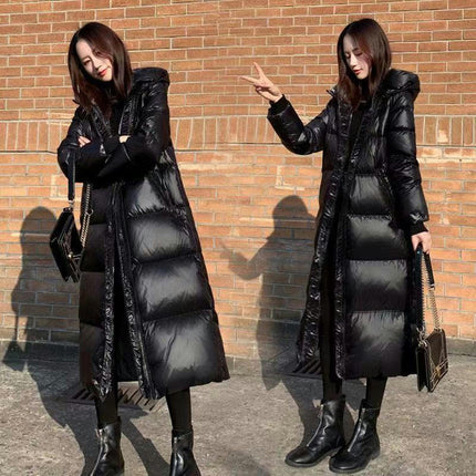 Women Long Padded Quilted Coat Winter Hooded Long Sleeve Puffer Jacket