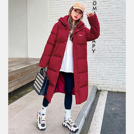 Womens Long Puffer Coat Long Sleeve Padded Winter Down Coats Hooded Outwear