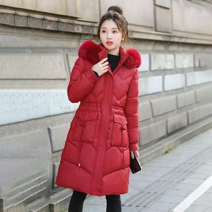 Women's Thickened Down Coat Long Puffer Jacket with Faux Fur Hood