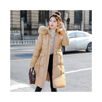 Women's Thickened Down Coat Long Puffer Jacket with Faux Fur Hood