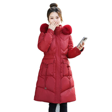 Women's Thickened Down Coat Long Puffer Jacket with Faux Fur Hood