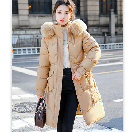 Women's Thickened Down Coat Long Puffer Jacket with Faux Fur Hood