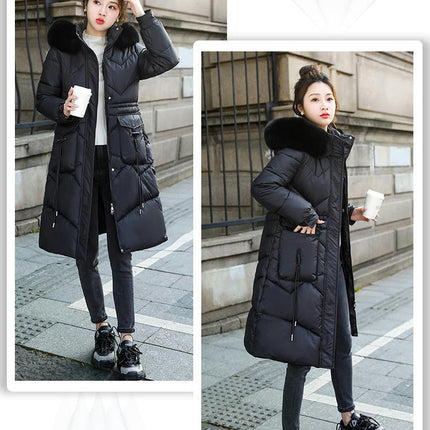 Women's Thickened Down Coat Long Puffer Jacket with Faux Fur Hood