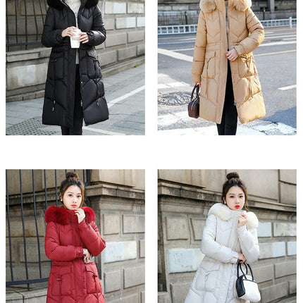 Women's Thickened Down Coat Long Puffer Jacket with Faux Fur Hood