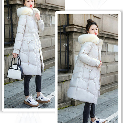 Women's Thickened Down Coat Long Puffer Jacket with Faux Fur Hood