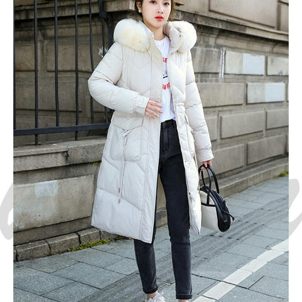 Women's Thickened Down Coat Long Puffer Jacket with Faux Fur Hood