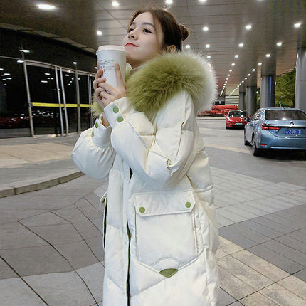 Women's Long Puffer Coat Winter Down Jacket with Faux Fur Hood