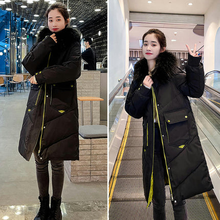 Women's Long Puffer Coat Winter Down Jacket with Faux Fur Hood