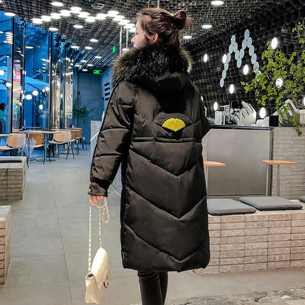 Women's Long Puffer Coat Winter Down Jacket with Faux Fur Hood